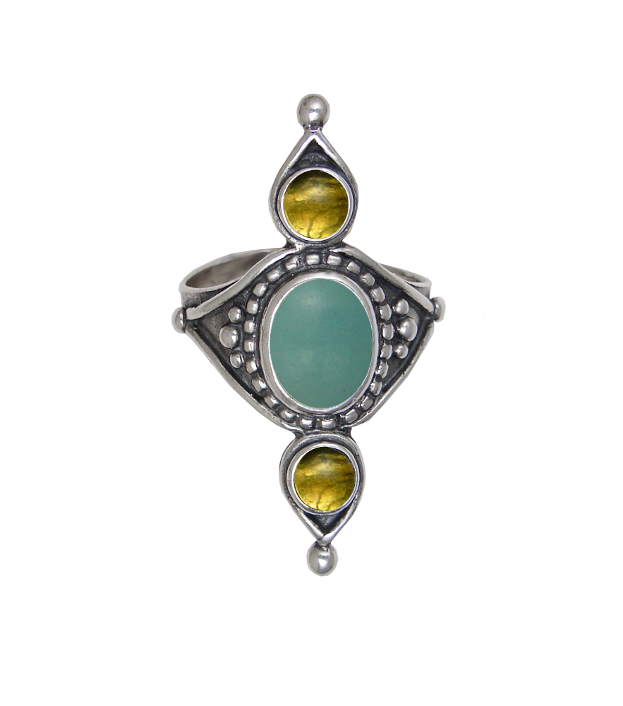 Sterling Silver Royal Ring With Aventurine And Citrine Size 8